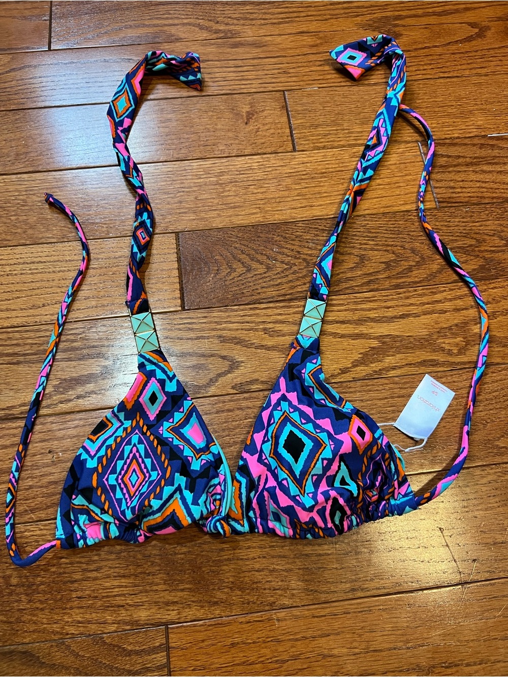 Xhilaration Neon Aztec Triangle Bikini Top in Pink, Turquoise & Navy